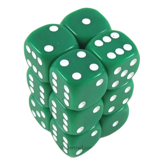 KOP10997 Green Opaque Dice with White Pips D6 16mm (5/8in) Pack of 12