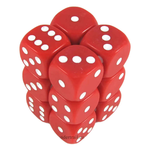 KOP11000 Red Opaque Dice with White Pips D6 16mm (5/8in) Pack of 12