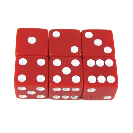 KOP11043 Red Opaque Dice with White Pips D6 16mm (5/8in) Pack of 6