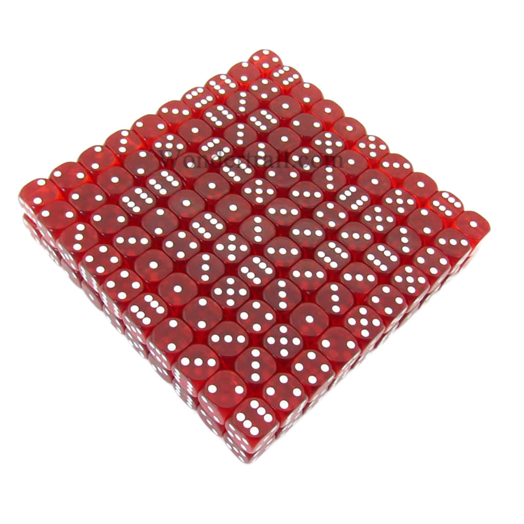 KOP11618 Red Transparent Dice with White Pips D6 16mm (5/8in) Bulk Pack of 200 Dice