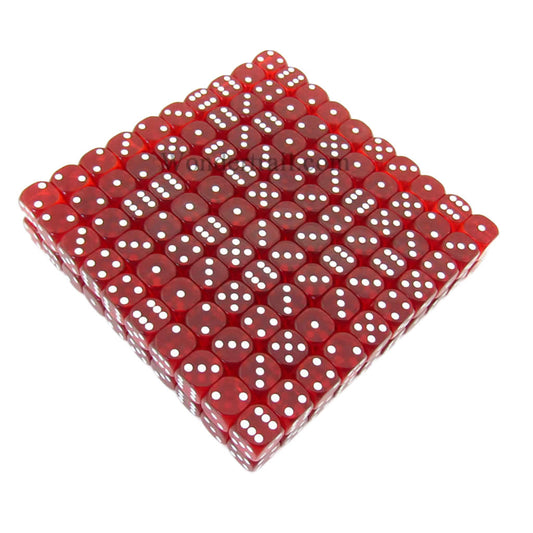 KOP11618 Red Transparent Dice with White Pips D6 16mm (5/8in) Bulk Pack of 200 Dice