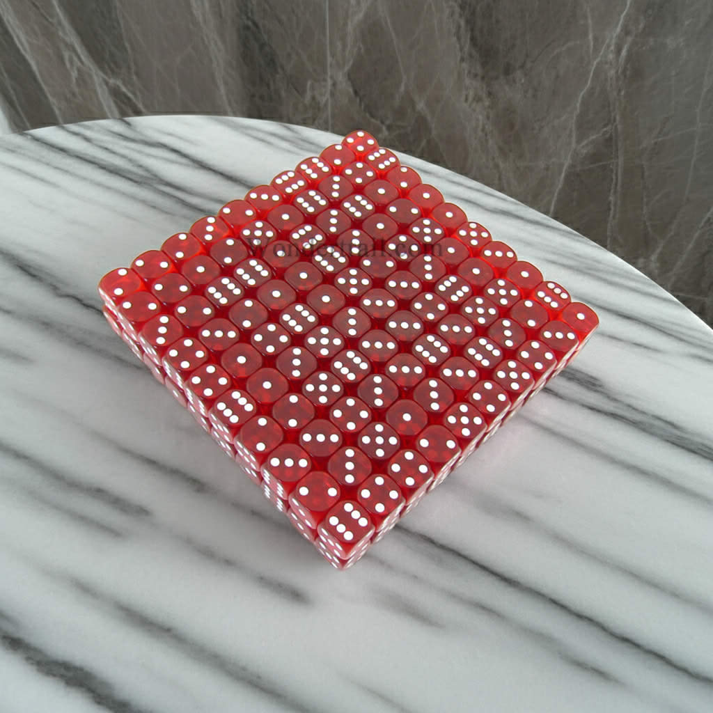 KOP11618 Red Transparent Dice with White Pips D6 16mm (5/8in) Bulk Pack of 200 Dice