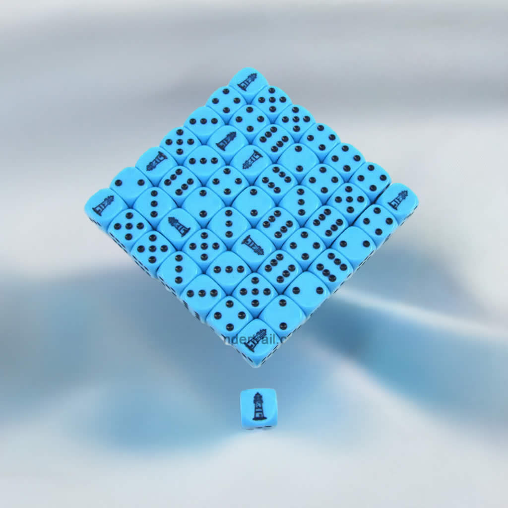 KOP11669 Lighthouse Blue Opaque Dice Dark Blue Pips D6 16mm Bulk Pack of 50