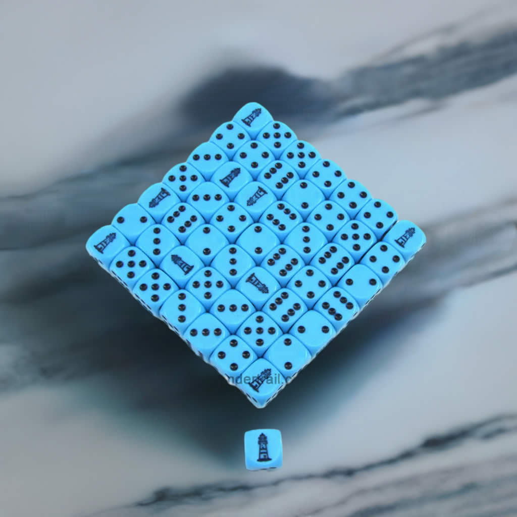 KOP11669 Lighthouse Blue Opaque Dice Dark Blue Pips D6 16mm Bulk Pack of 50