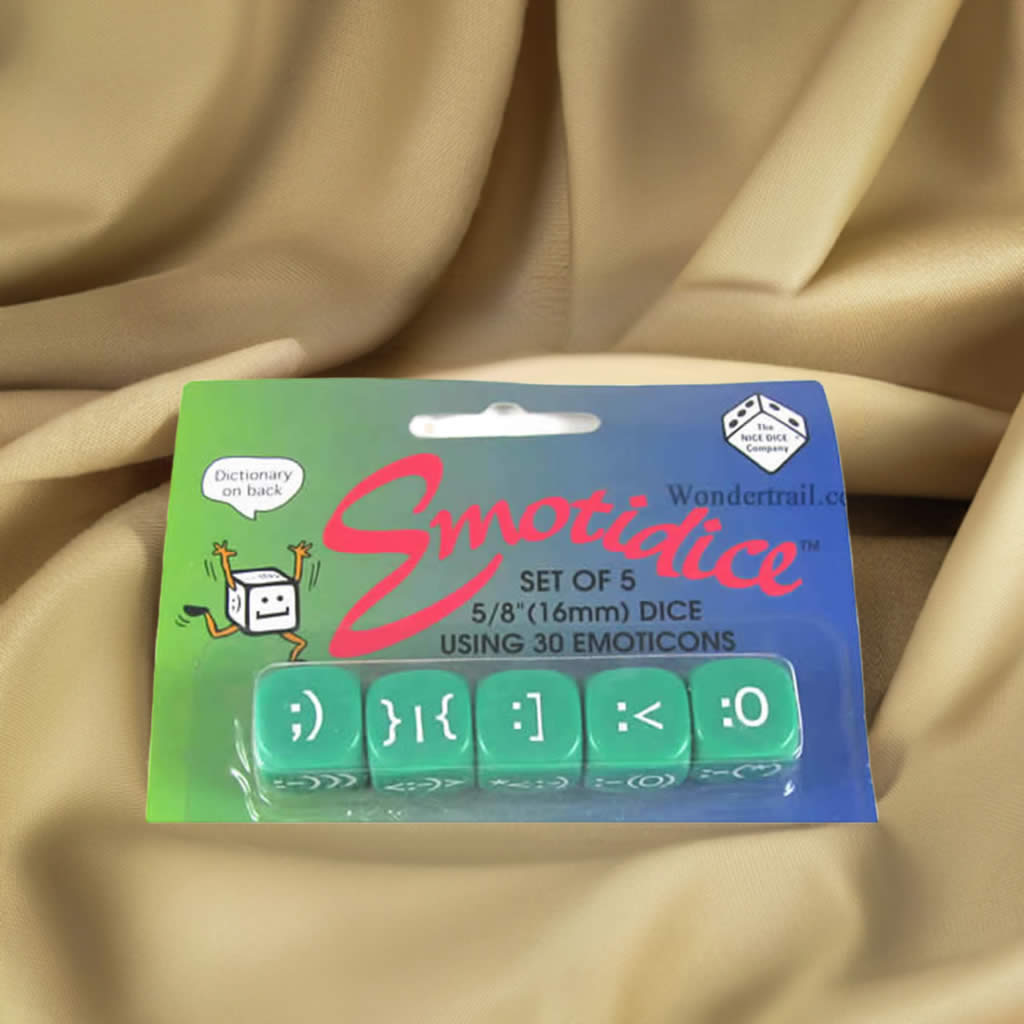 KOP11777 Emotidice Green Dice White Emoticons D6 16mm (5/8in) Pack of 5
