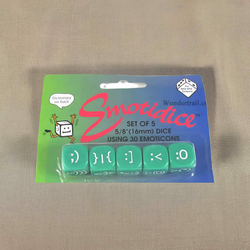 KOP11777 Emotidice Green Dice White Emoticons D6 16mm (5/8in) Pack of 5
