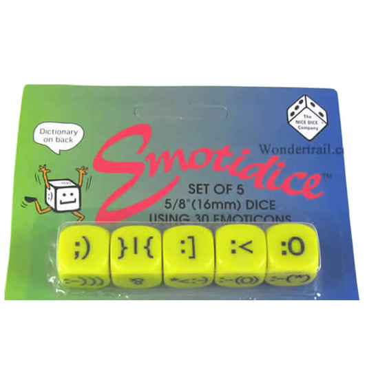 KOP11779 Emotidice Yellow Dice Black Emoticons D6 16mm (5/8in) Pack of 5