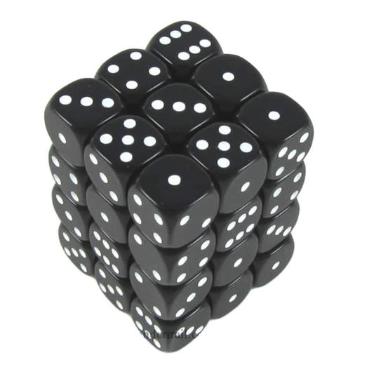KOP11976 Black Opaque Dice with White Pips D6 12mm (1/2in) Pack of 36