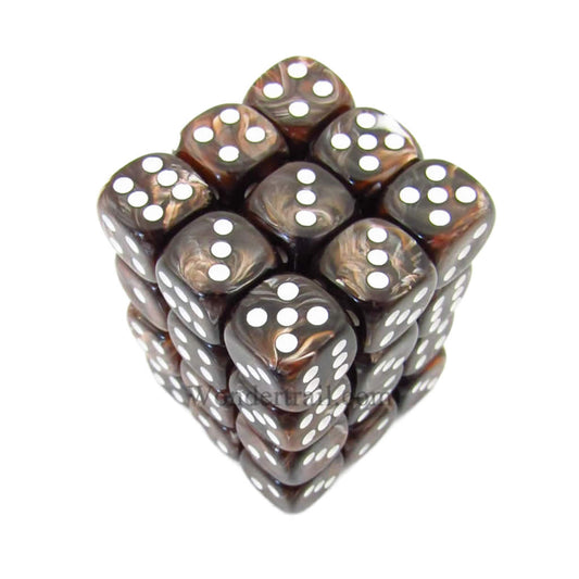 KOP11994 Brown Marbleized Dice White Pips D6 12mm (1/2in) Pack of 36