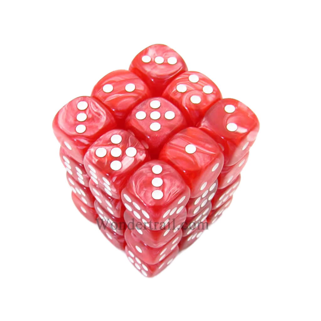 KOP11998 Red Marbleized Dice with White Pips D6 12mm (1/2in) Pack of 36 Dice