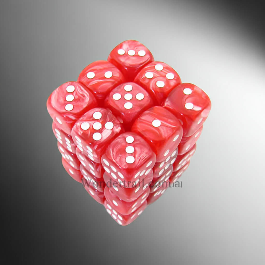 KOP11998 Red Marbleized Dice with White Pips D6 12mm (1/2in) Pack of 36 Dice