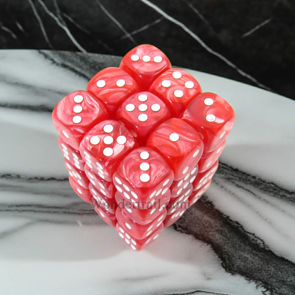 KOP11998 Red Marbleized Dice with White Pips D6 12mm (1/2in) Pack of 36 Dice