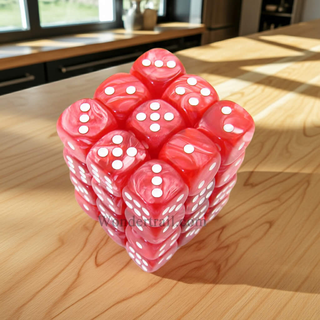 KOP11998 Red Marbleized Dice with White Pips D6 12mm (1/2in) Pack of 36 Dice
