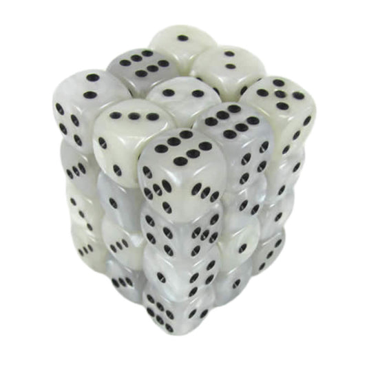 KOP11999 White Marbleized Dice with Black Pips D6 12mm (1/2in) Pack of 36 Dice