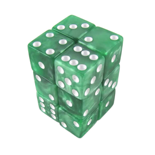 KOP12184 Green Marblized Dice with White Pips D6 16mm (5/8in) Pack of 12