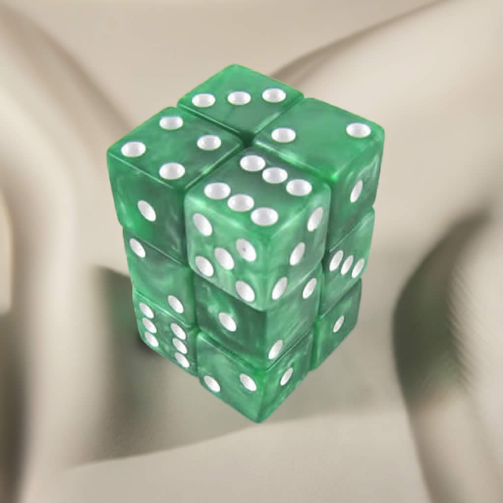 KOP12184 Green Marblized Dice with White Pips D6 16mm (5/8in) Pack of 12