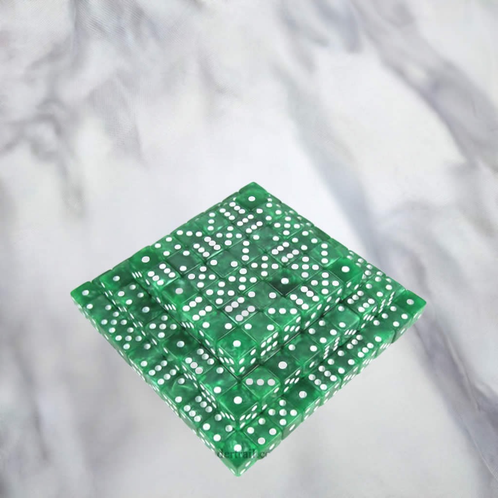 KOP12185 Green Marbilized Dice White Pips D6 16mm Bulk Pack of 200