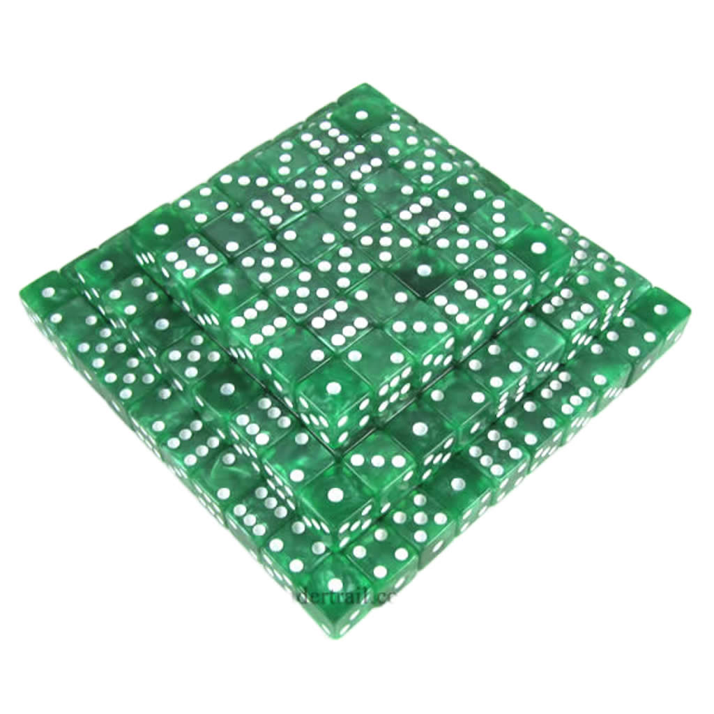 KOP12185 Green Marbilized Dice White Pips D6 16mm Bulk Pack of 200