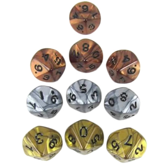 KOP13375 Assorted Olympic Dice with Black Numbers D10 16mm (5/8in) Pack of 10 Dice