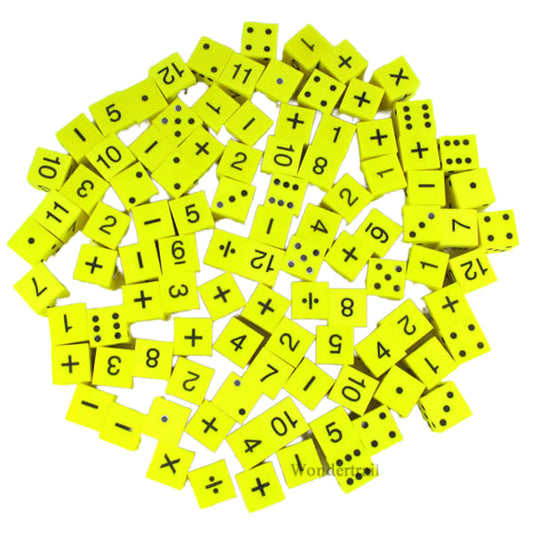 KOP14232 Assorted Math Foam Dice Yellow D6 25mm (1in) Bulk Pack of 100 Dice