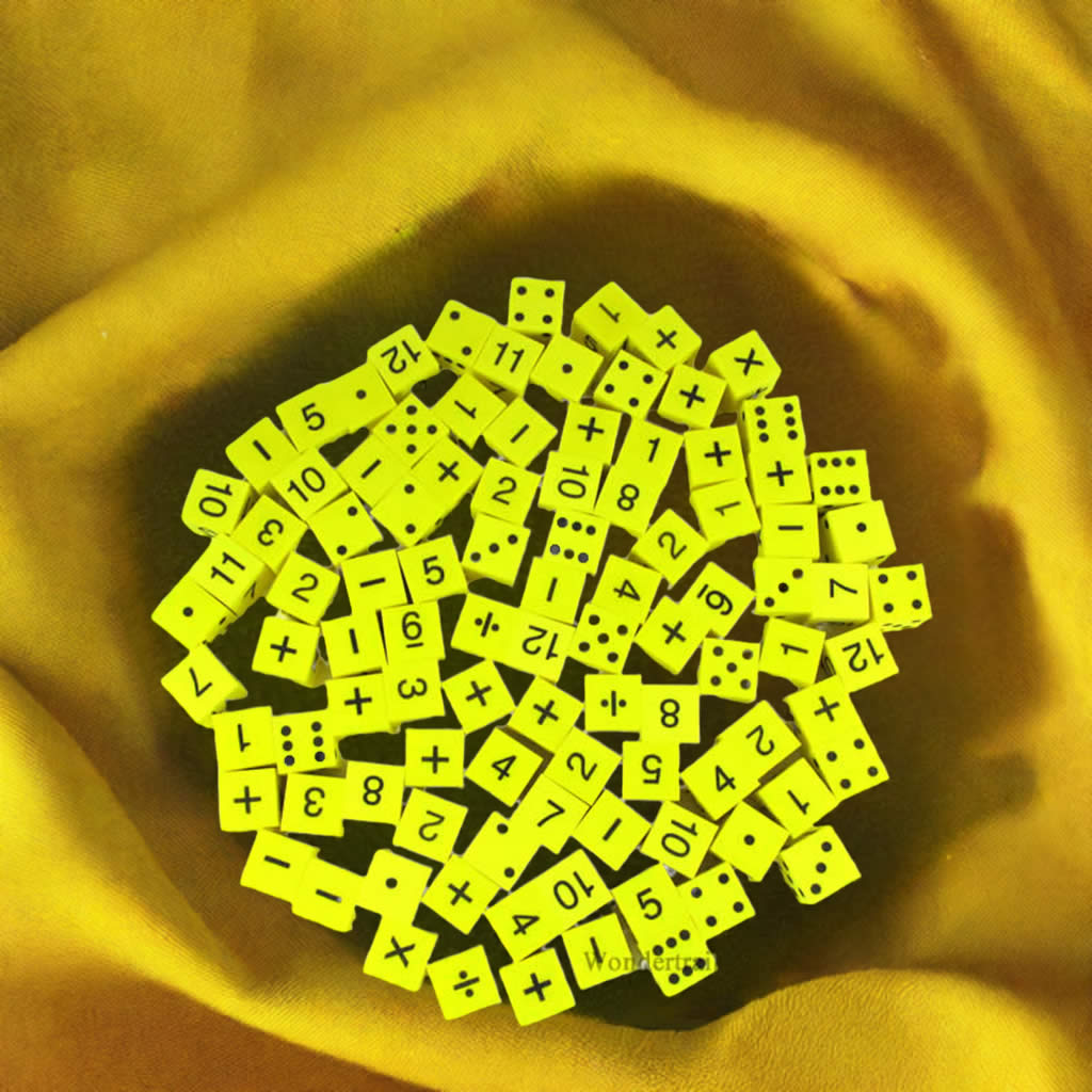 KOP14232 Assorted Math Foam Dice Yellow D6 25mm (1in) Bulk Pack of 100 Dice