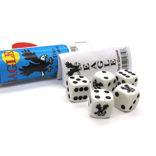 KOP14819 Eagle Dice Game White Opaque Dice with Black Pips D6 16mm (5/8in)