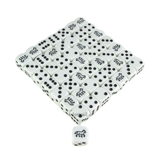 KOP15519 Black Horse Dice White Opaque with Black Pips D6 16mm (5/8in) Bulk Pack of 50 Dice