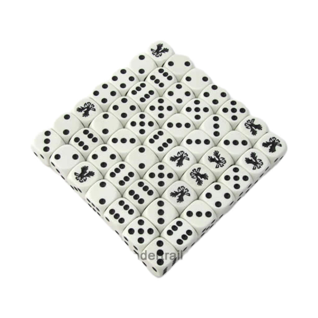 KOP15535 Eagle Dice White Opaque Black Pips D6 16mm Bulk Pack of 50