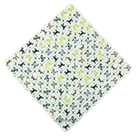KOP17278 Dog Dice White with Colored Dogs D6 16mm (5/8in) Pack of 100