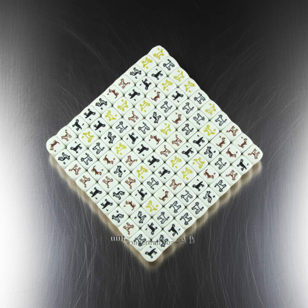 KOP17278 Dog Dice White with Colored Dogs D6 16mm (5/8in) Pack of 100