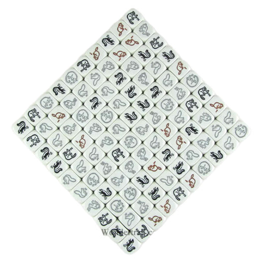 KOP17279 Woodland Animals Dice White Opaque with Colored Animals D6 16mm (5/8in) Pack of 100 Dice