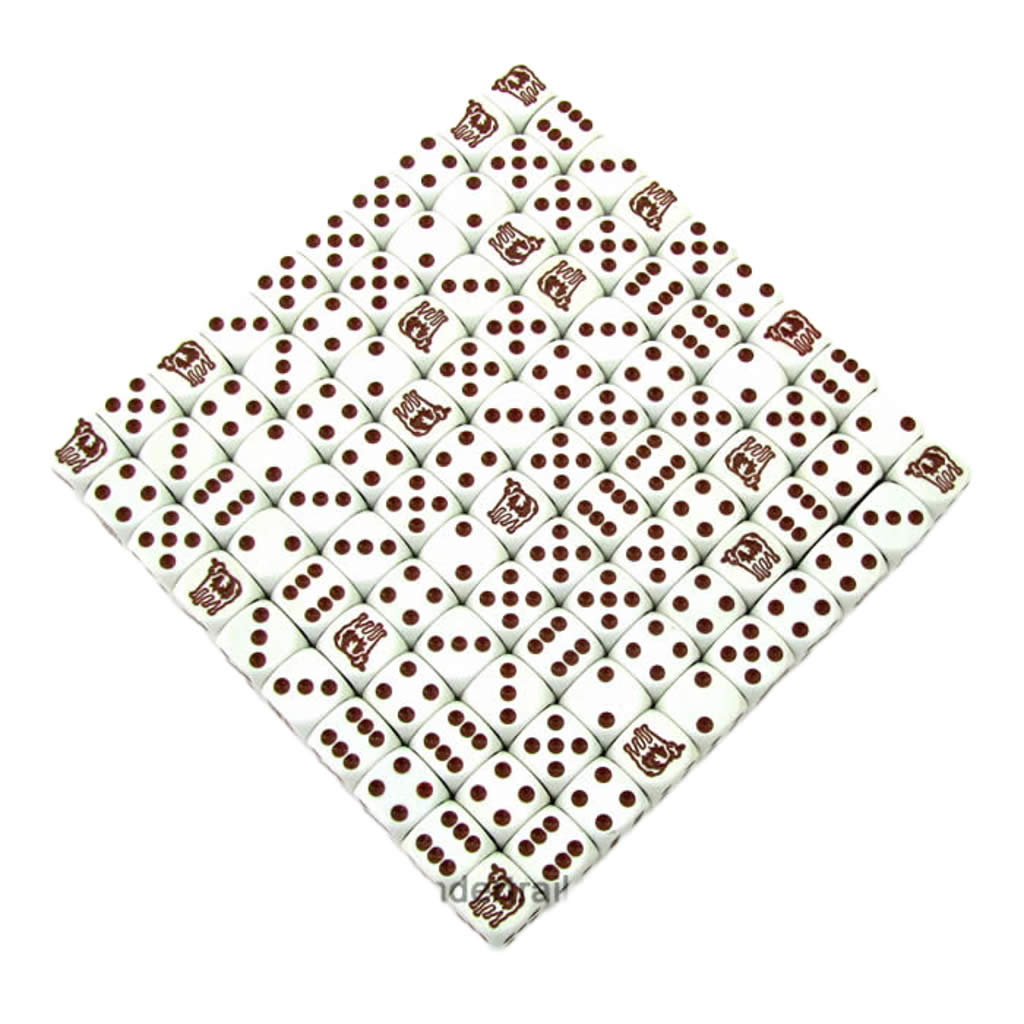 KOP17670 Cow Dice White Opaque with Brown Pips D6 16mm (5/8in) Bulk Pack of 100 Dice