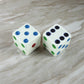 KOP17815 White Opaque Dice with Different Colored Pips D6 25mm (1in) Pack of 2 Dice