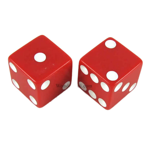 KOP17816 Red Opaque Dice with White Pips D6 25mm (1in) Pack of 2
