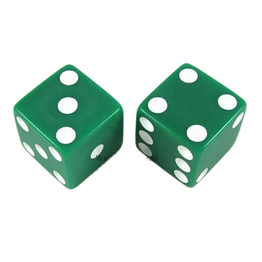 KOP17817 Green Opaque Dice with White Pips D6 25mm (1in) Pack of 2