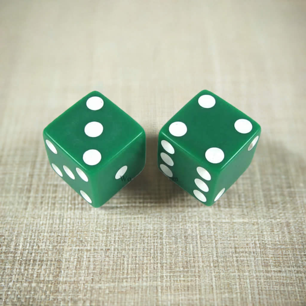 KOP17817 Green Opaque Dice with White Pips D6 25mm (1in) Pack of 2