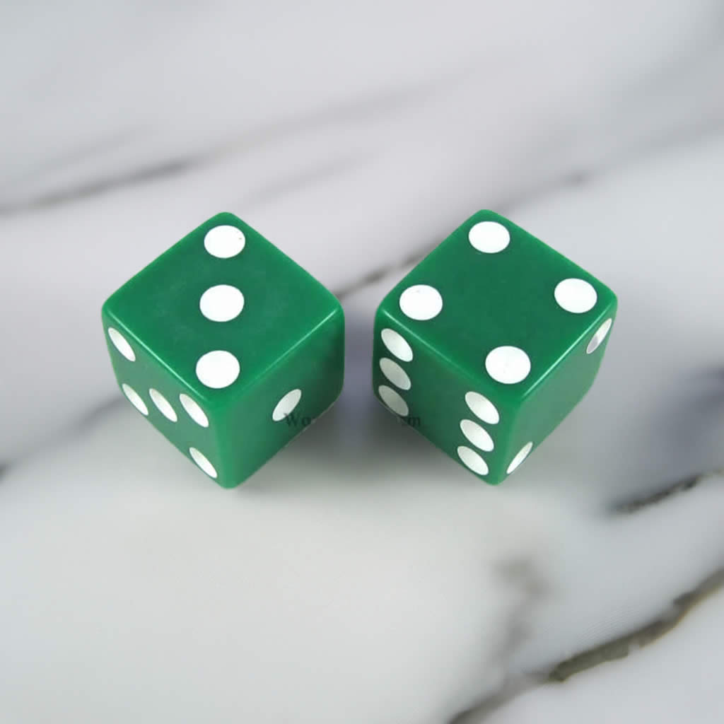 KOP17817 Green Opaque Dice with White Pips D6 25mm (1in) Pack of 2