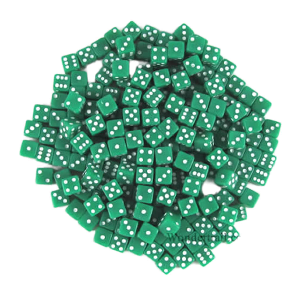 KOP18103 Green Opaque D6 Dice White Pips 5mm Pack of 200