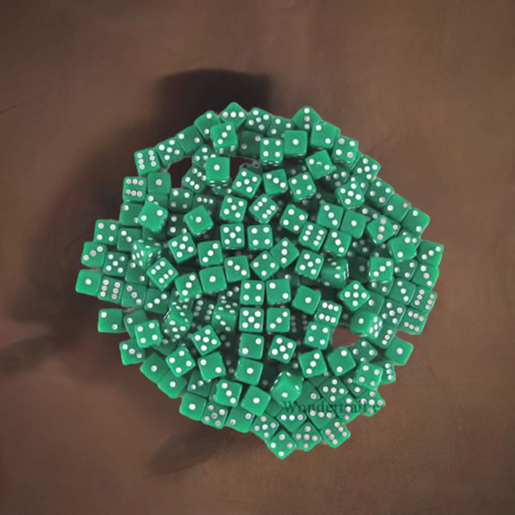 KOP18103 Green Opaque D6 Dice White Pips 5mm Pack of 200