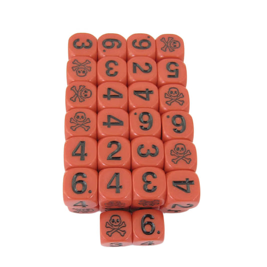 KOP18277E50 Skull and Cross Bones Dice Red Black Large Numbers D6 15.8mm Pack of 50
