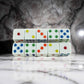 KOP18330 White Opaque Dice with Multi Color Pips D6 16mm (5/8) Set of 10 Dice