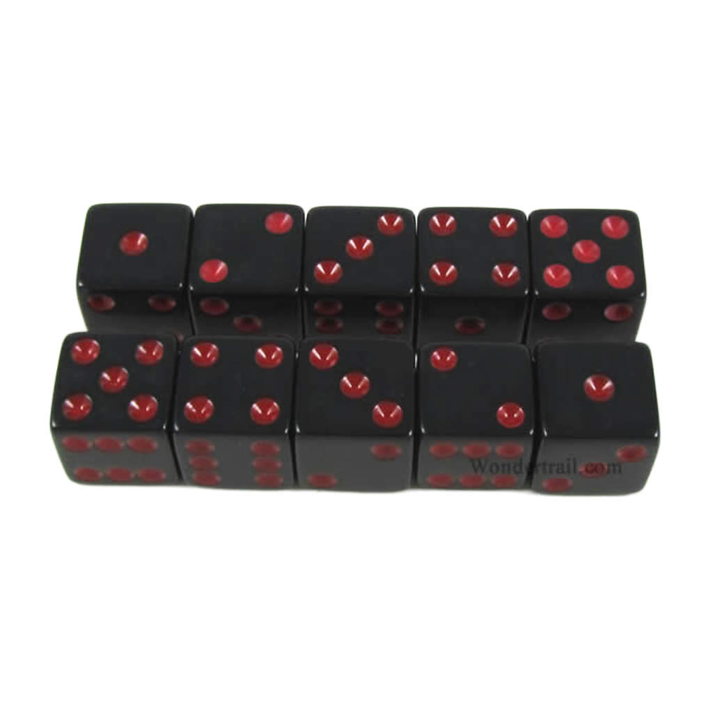 KOP18339 Black Opaque Dice with Red Pips D6 16mm (5/8) Set of 10