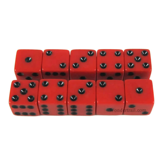 KOP18345 Red Opaque Dice with Black Pips D6 16mm (5/8) Set of 10