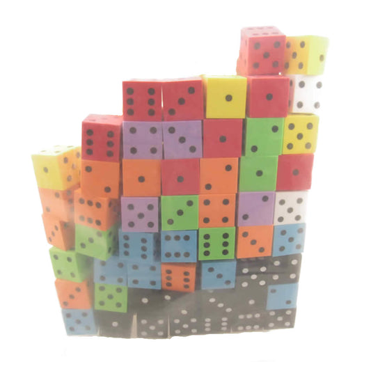 KOP18926 Assorted Opaque Foam Dice with Dots D6 25mm (1in) Bulk Pack of 100 Dice