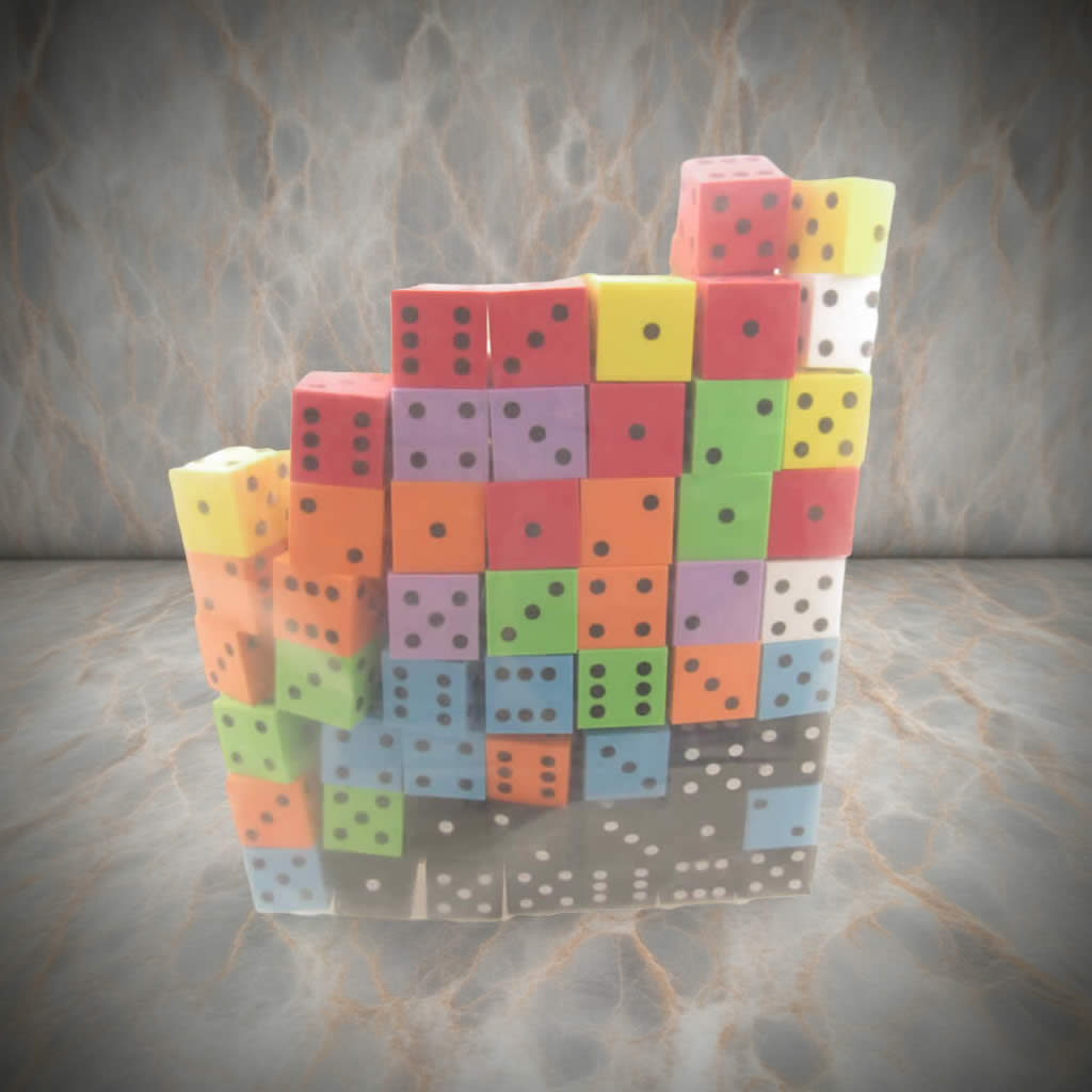 KOP18926 Assorted Opaque Foam Dice with Dots D6 25mm (1in) Bulk Pack of 100 Dice