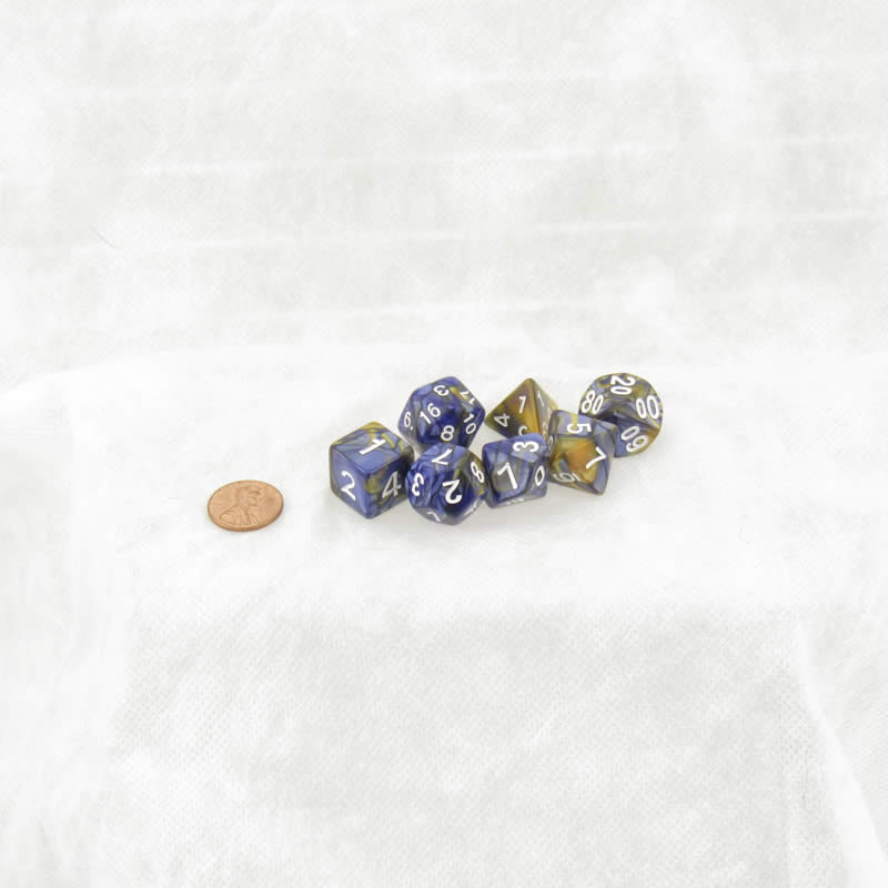 KOP19732 Blue and Gold Layered Dice with White Colored Numbers 16mm (5/8in) Set of 7