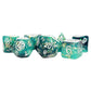 MET634 Teal and Black Eternal Resin Dice with White Numbers 16mm (5/8in) 7 Dice Set