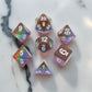MET677 Translucent Rainbow Dice with White Numbers Acrylic 7 Dice Set