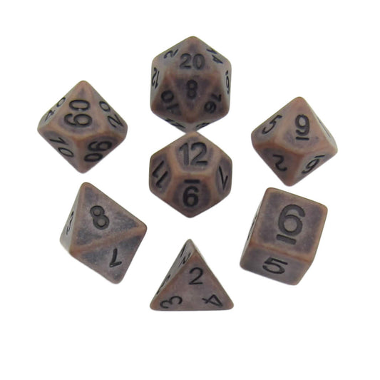 MET697 Ancient Copper Colored Dice with Black Numbers Acrylic 7 Dice Set Metallic Dice Games