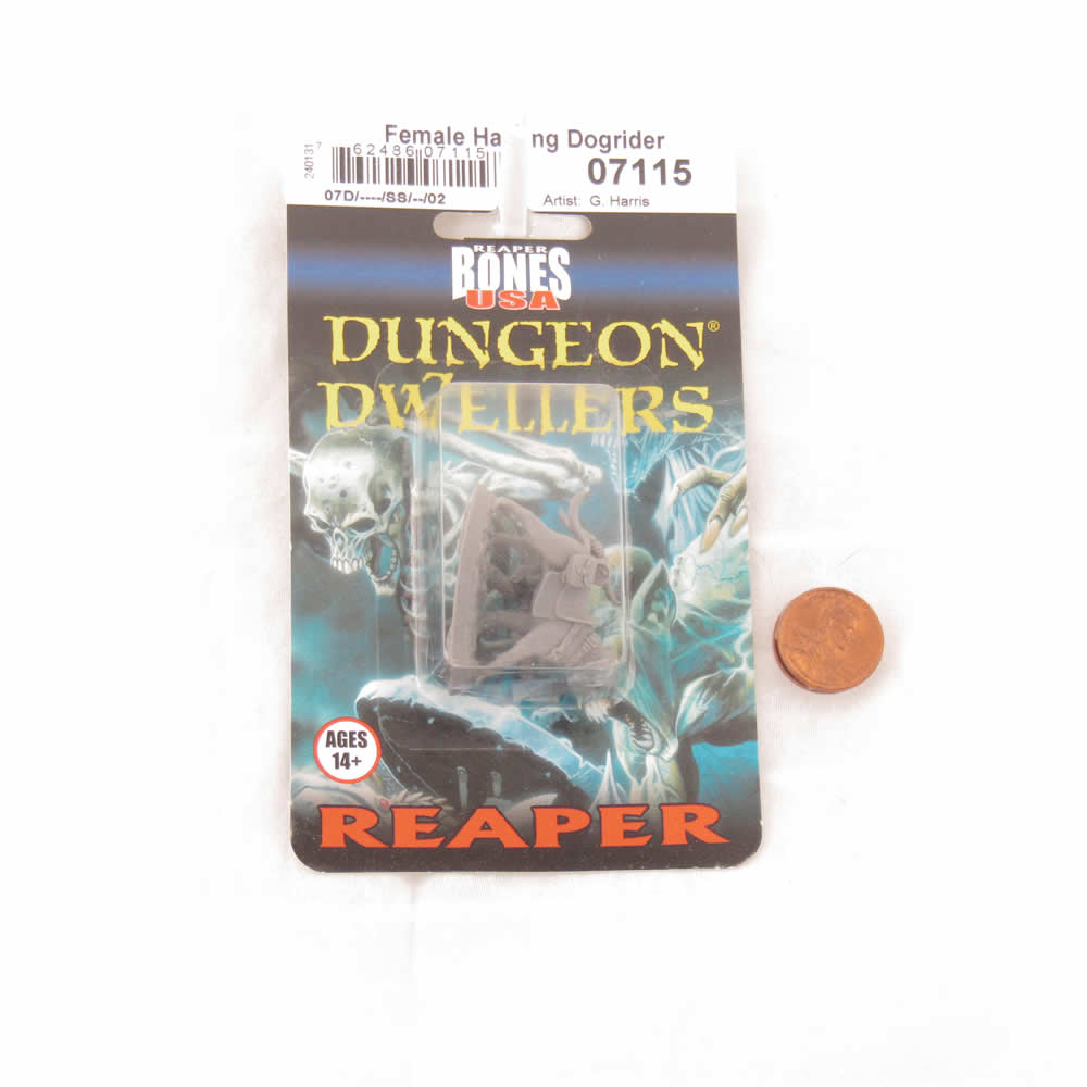 RPR07115 Female Halfling Dog Rider Miniature 25mm Heroic Scale Figure Dungeon Dwellers